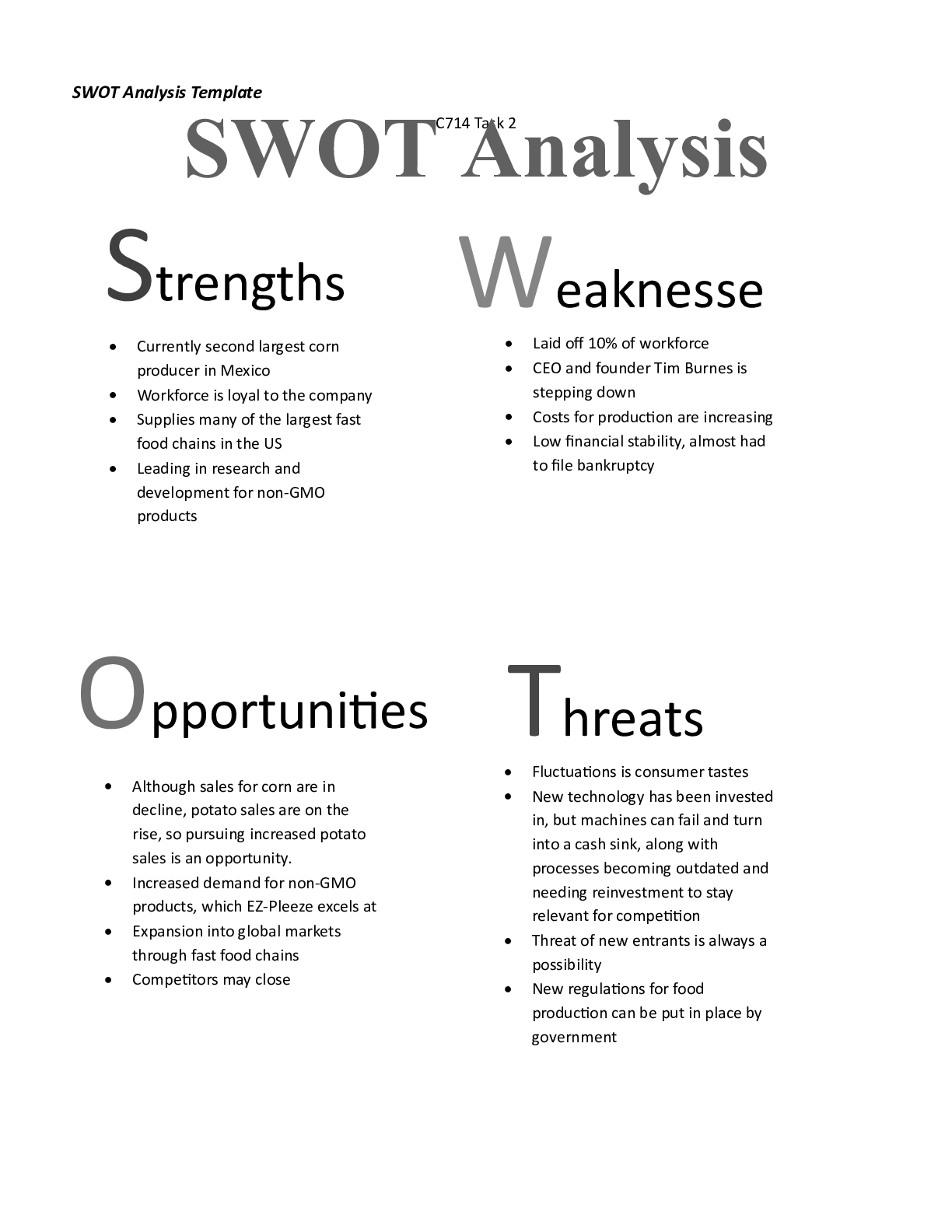 Preview of c714 task 2 complete.docx  C714 Task 2    B.  1. Discuss the importance of a SWOT analysi